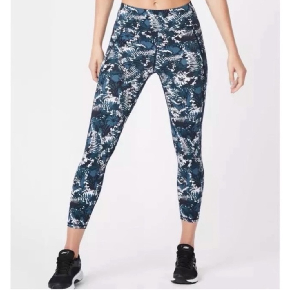 Sweaty Betty Zero Gravity Teal Leaf Print Leggings